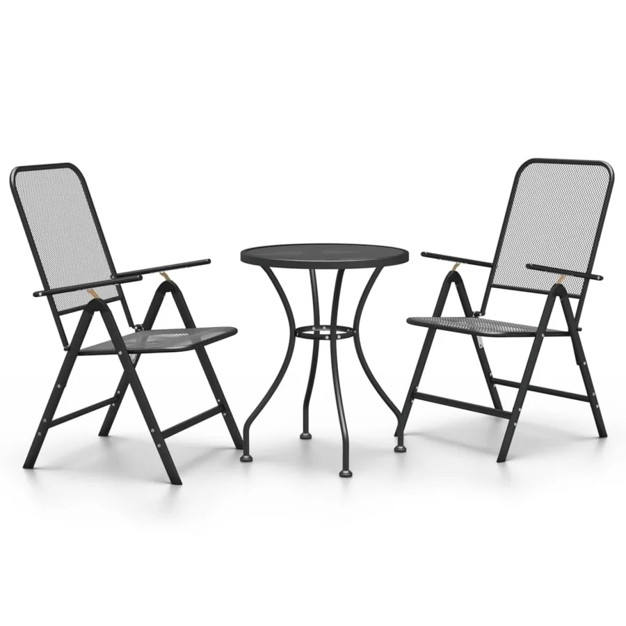 Ensemble à manger de jardin 3 pcs Maille Métal Anthracite - 2