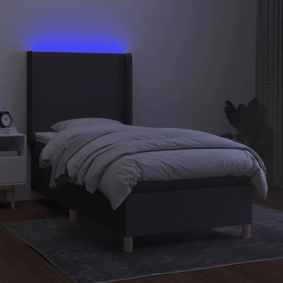 Sommier à lattes de lit matelas LED Gris foncé 90x200cm Tissu - 3