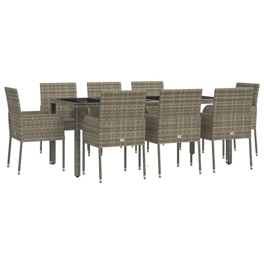 Ensemble à manger de jardin 9 pcs coussins gris résine tressée - 3