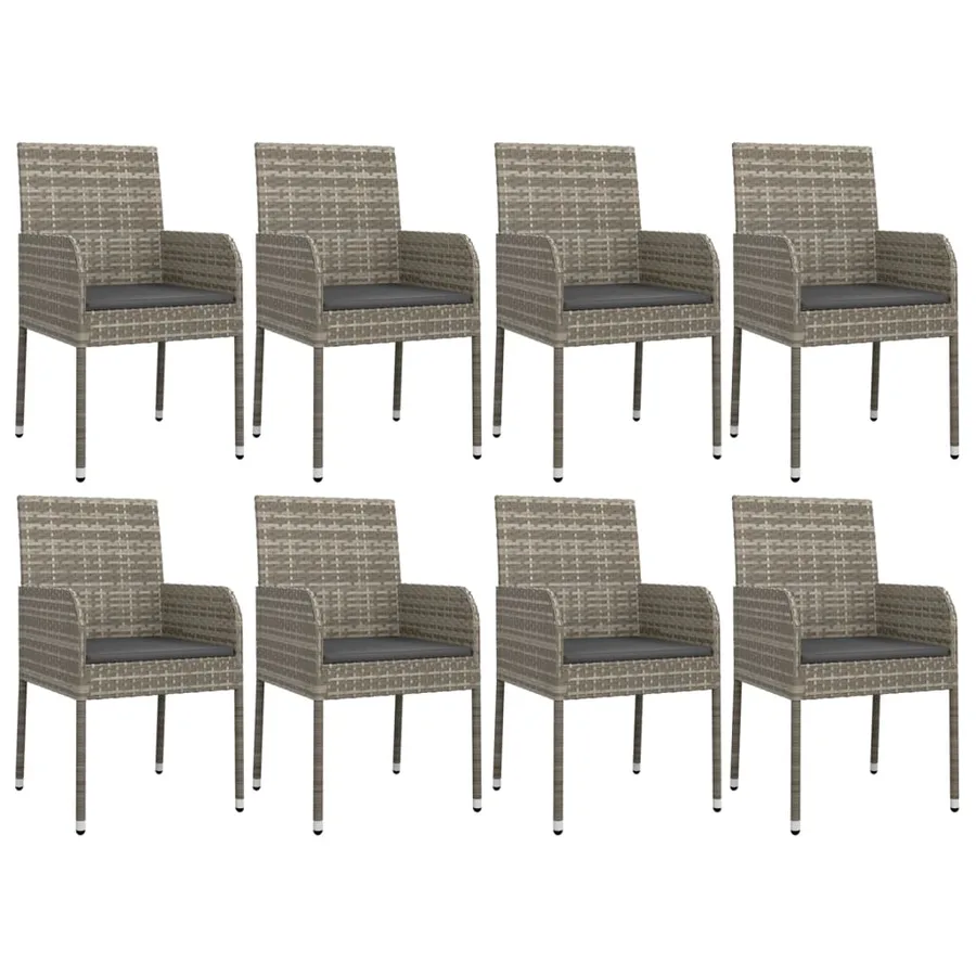 Ensemble à manger de jardin 9 pcs coussins gris résine tressée - 4