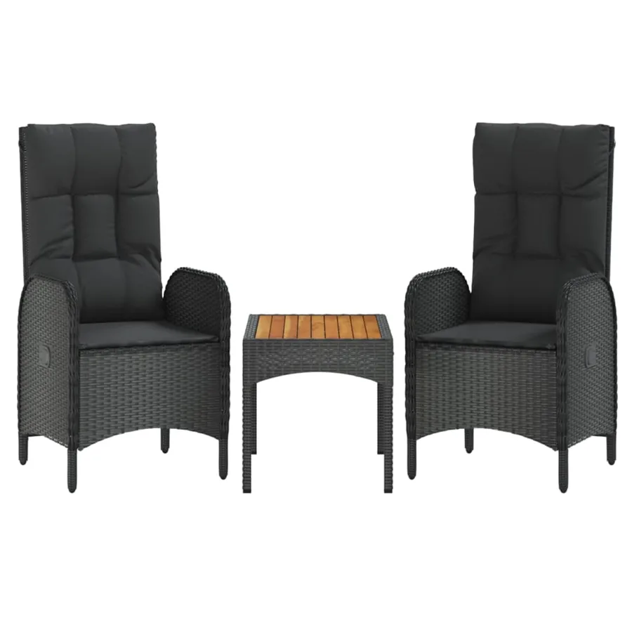 Salon de jardin 3 pcs avec coussins Noir Résine tressée - 2