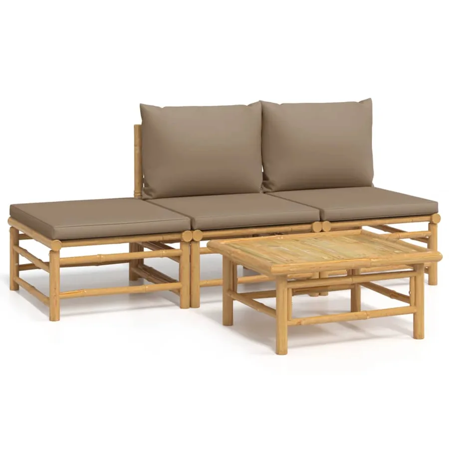 Salon de jardin 4 pcs avec coussins taupe bambou - 2