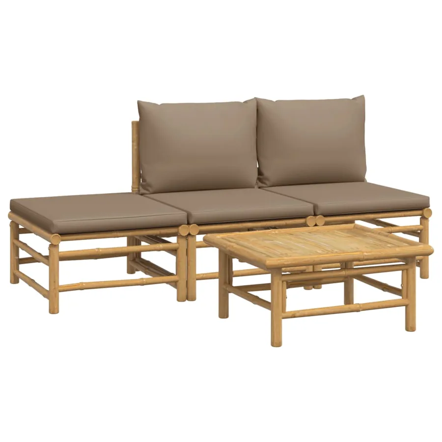 Salon de jardin 4 pcs avec coussins taupe bambou - 3