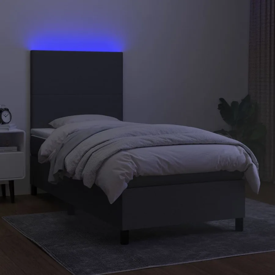 Sommier à lattes de lit avec matelas et LED Gris foncé 90x190cm - 4