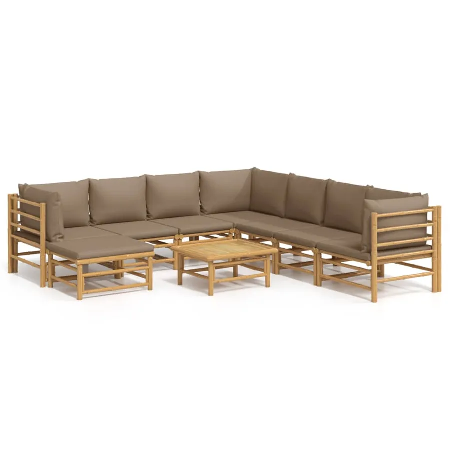 Salon de jardin 9 pcs avec coussins taupe bambou - 2