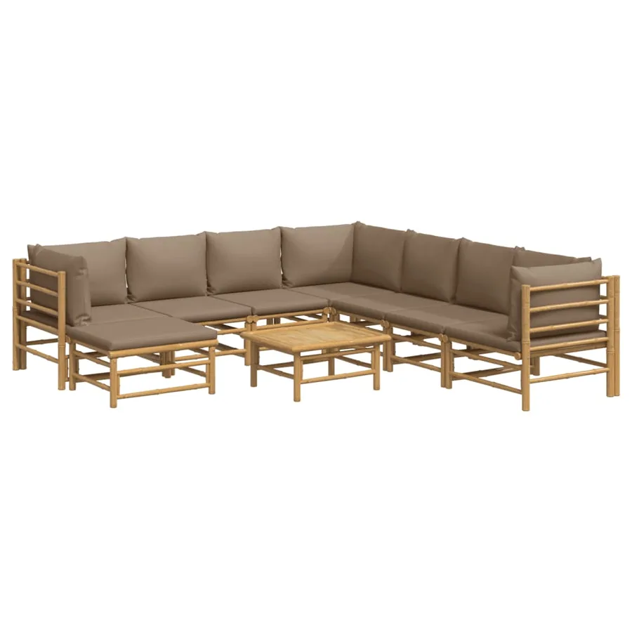 Salon de jardin 9 pcs avec coussins taupe bambou - 3