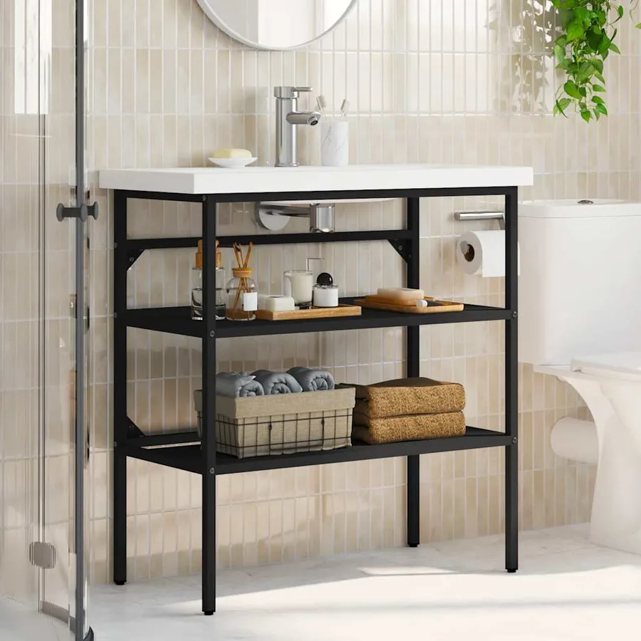 Cadre de lavabo de salle de bain Noir 79x38x83 cm Fer - 3