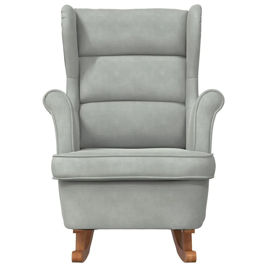 Fauteuil à bascule à oreilles en velours gris clair bois massif - 4