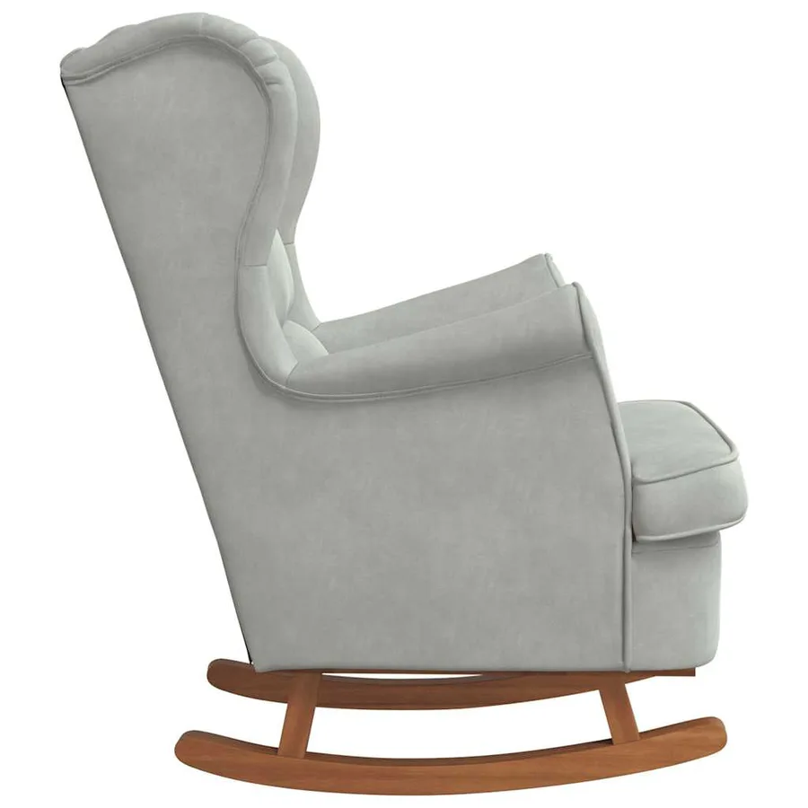 Fauteuil à bascule à oreilles en velours gris clair bois massif - 5