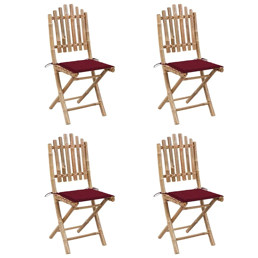 Mobilier à dîner d'extérieur pliable 5 pcs avec coussins bambou - 2