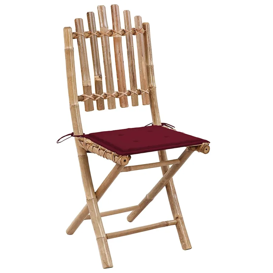 Mobilier à dîner d'extérieur pliable 5 pcs avec coussins bambou - 3