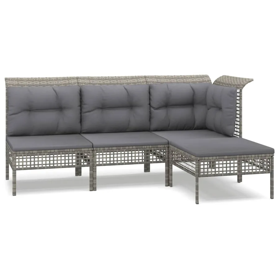 Salon de jardin 4 pcs avec coussins Gris Résine tressée - 2
