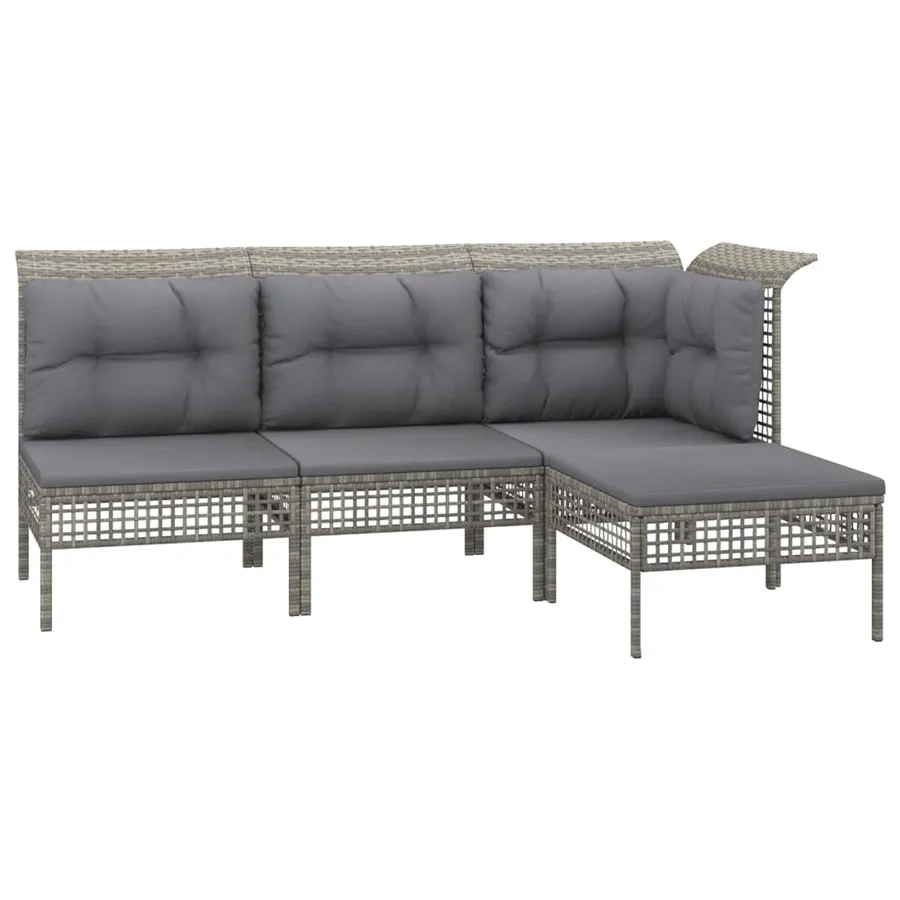 Salon de jardin 4 pcs avec coussins Gris Résine tressée - 3