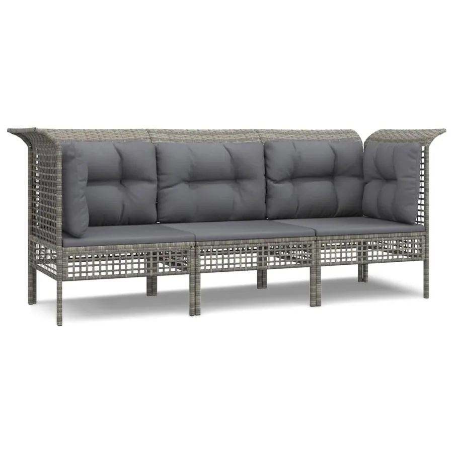 Salon de jardin 3 pcs avec coussins Gris Résine tressée - 2