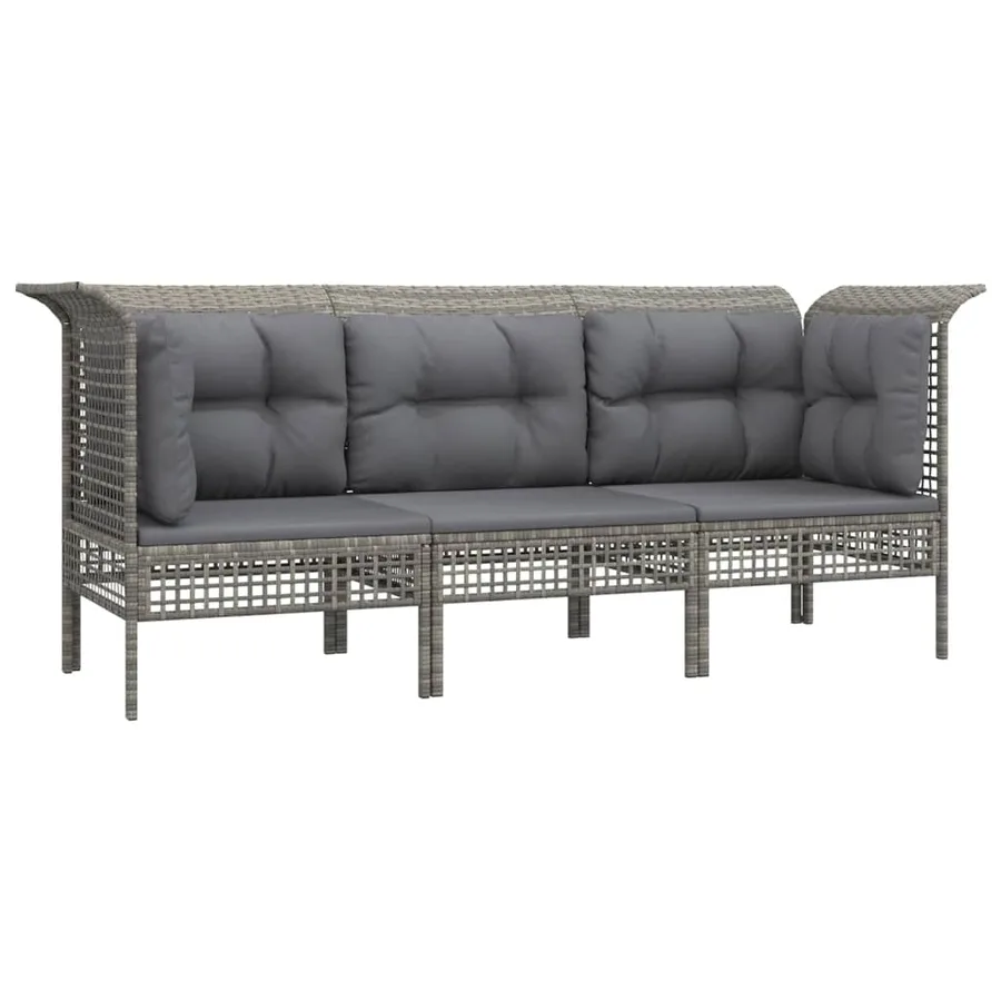 Salon de jardin 3 pcs avec coussins Gris Résine tressée - 3