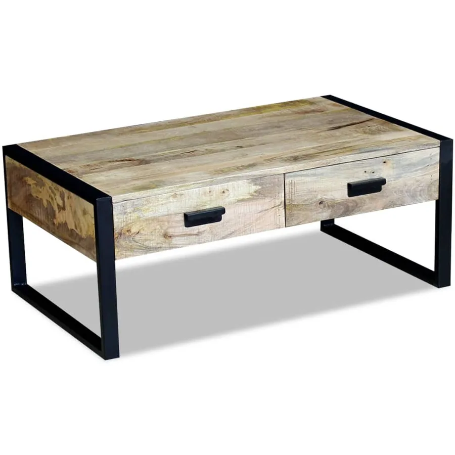 Table basse avec 2 tiroirs Bois de manguier massif 100x60x40 cm - 5