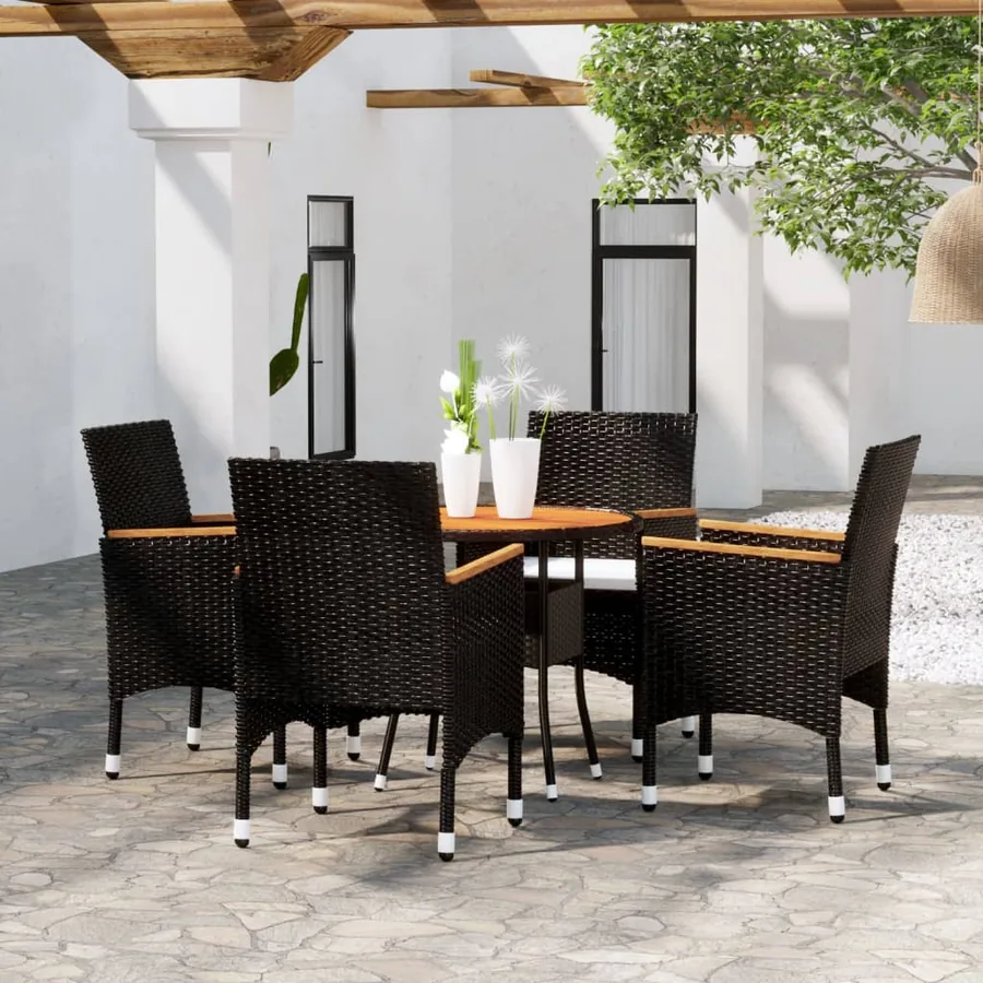 Ensemble à manger de jardin 5 pcs Résine tressée Noir