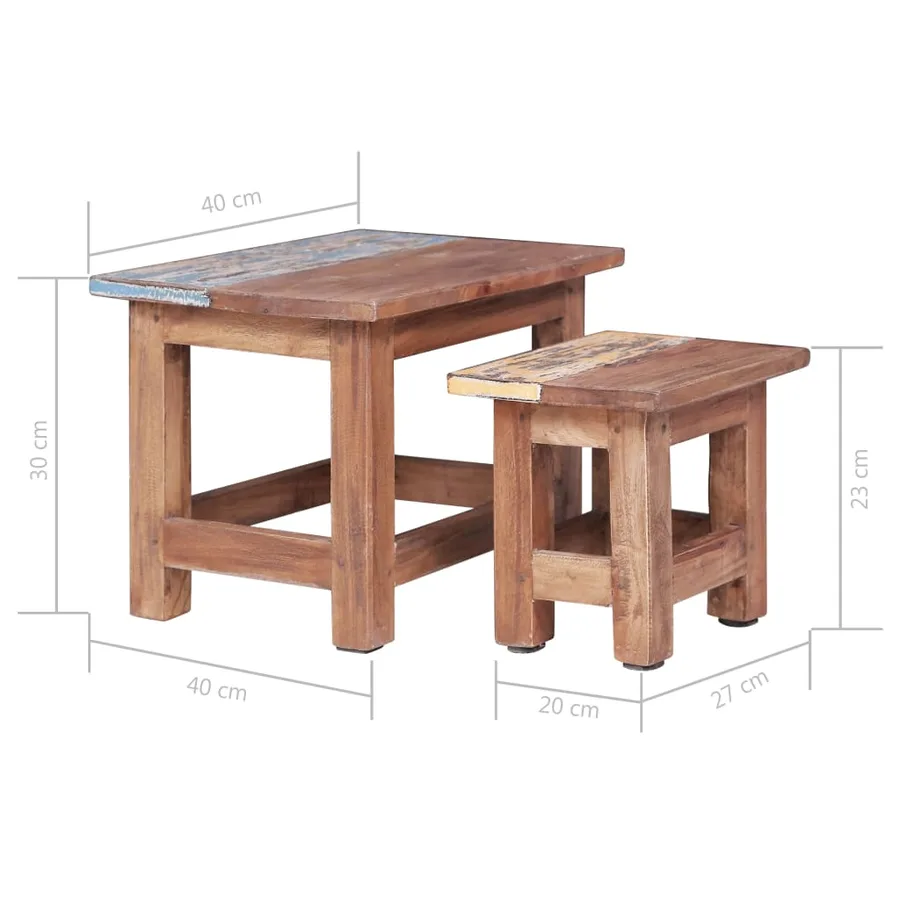 Tables gigognes 2 pcs bois d'acajou massif - 7