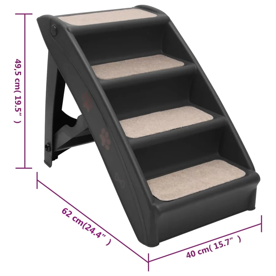 Escaliers pliables pour chiens Noir 62x40x49,5 cm - 9