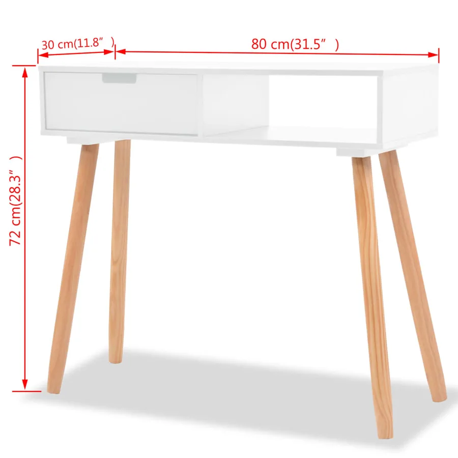 Table console Bois de pin massif 80 x 30 x 72 cm Blanc - 6