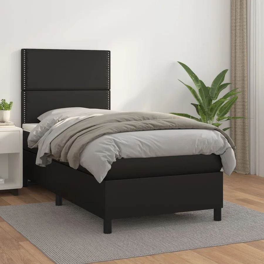 Sommier à lattes de lit avec matelas Noir 90x200 cm Similicuir
