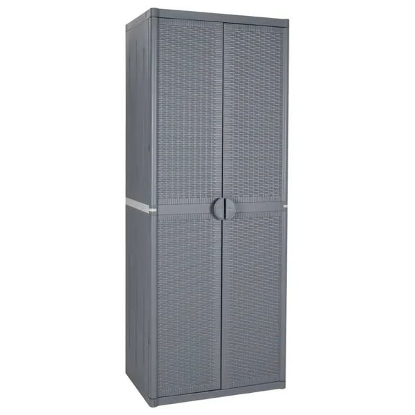 Armoire de rangement de jardin gris 65x45x172 cm PP rotin