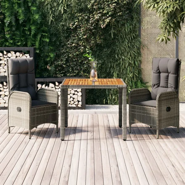 Ensemble à manger de jardin 3 pcs coussins gris résine tressée