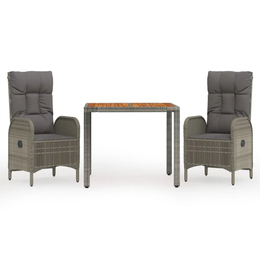 Ensemble à manger de jardin 3 pcs coussins gris résine tressée - 2