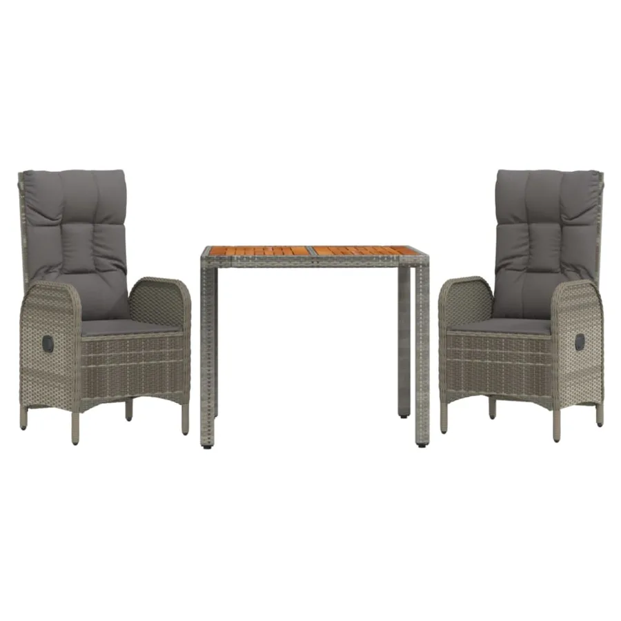 Ensemble à manger de jardin 3 pcs coussins gris résine tressée - 3