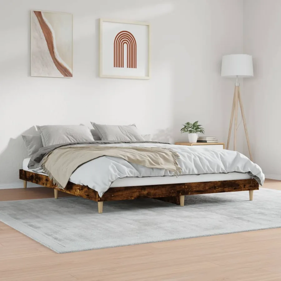 Cadre de lit sans matelas chêne fumé 160x200 cm bois ingénierie - 4