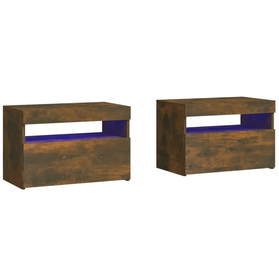 Tables de chevet 2 pcs et lumières LED Chêne fumé 60x35x40 cm - 2