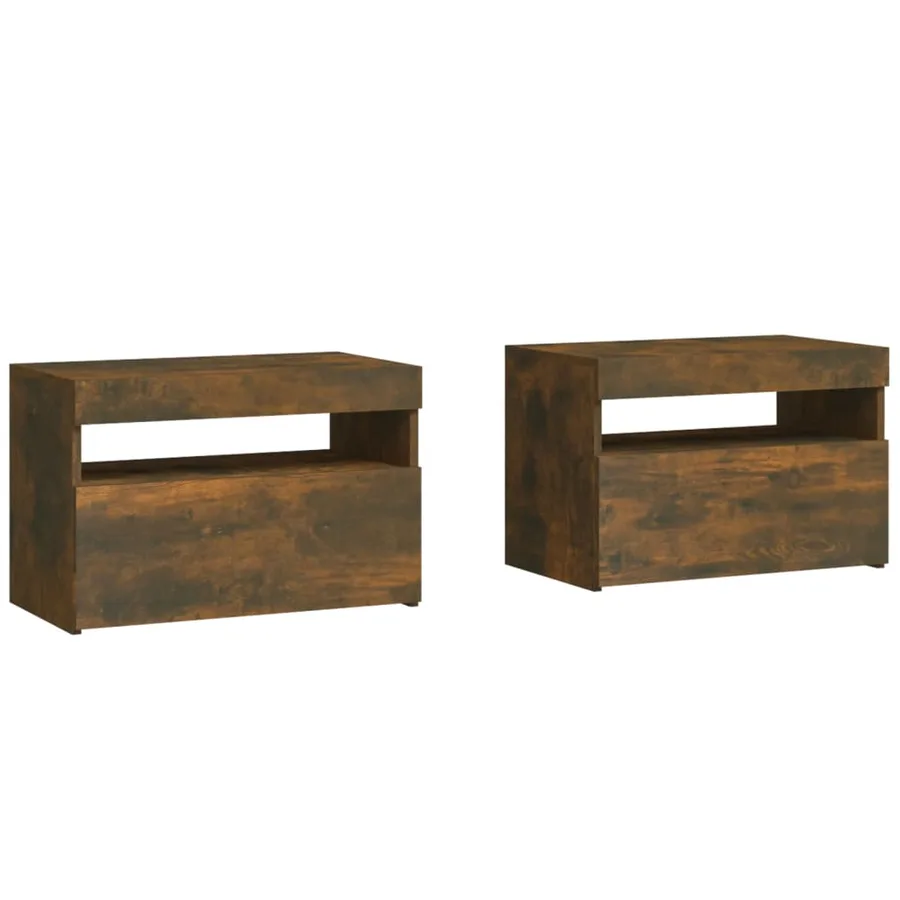 Tables de chevet 2 pcs et lumières LED Chêne fumé 60x35x40 cm - 3