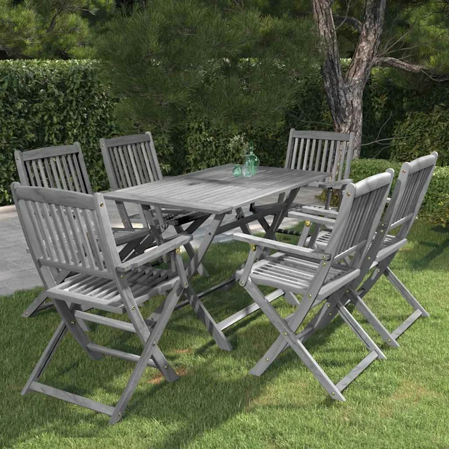 Ensemble à manger de jardin 7 pcs Bois d'acacia massif Gris