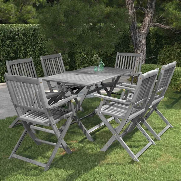 Ensemble à manger de jardin 7 pcs Bois d'acacia massif Gris