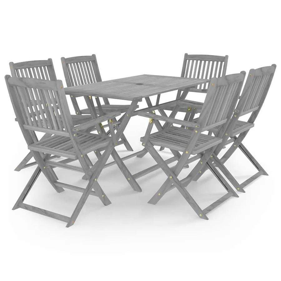 Ensemble à manger de jardin 7 pcs Bois d'acacia massif Gris - 2