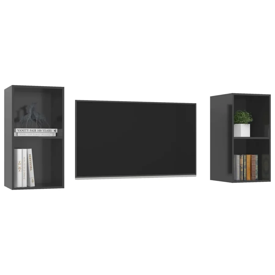 Meubles TV muraux 2 pcs Gris brillant Bois d'ingénierie - 3
