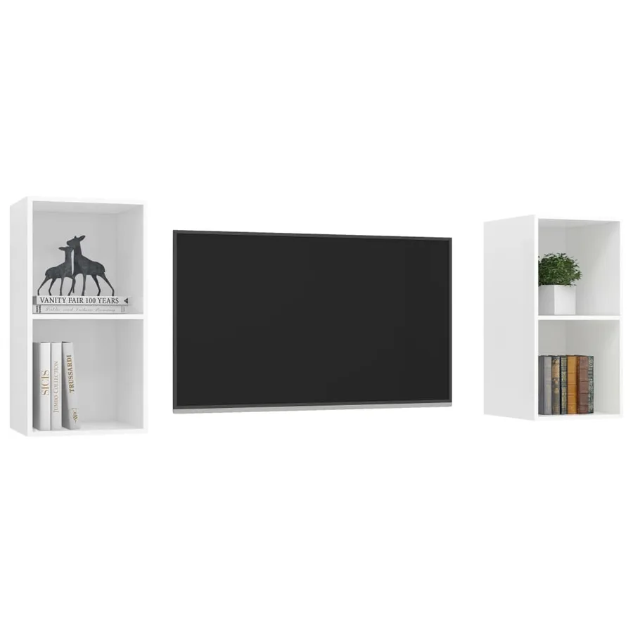 Meubles TV muraux 2 pcs Blanc Bois d'ingénierie - 3