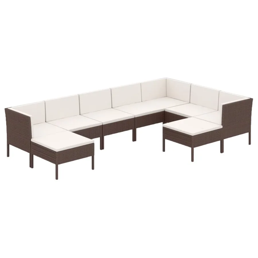 Salon de jardin 9 pcs avec coussins résine tressée marron - 2