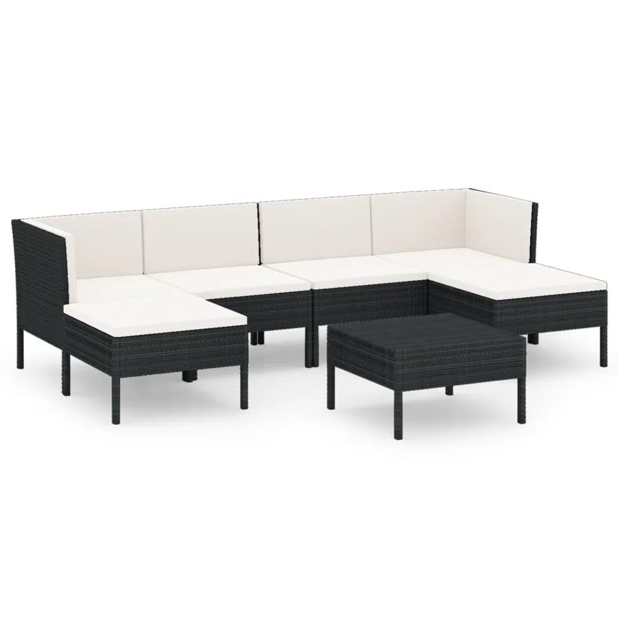 Salon de jardin 7 pcs avec coussins Résine tressée Noir - 2