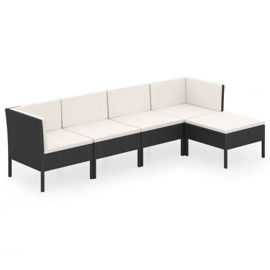 Salon de jardin 5 pcs avec coussins résine tressée noir - 2