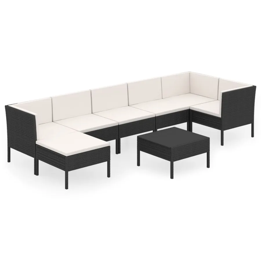 Salon de jardin 8 pcs avec coussins résine tressée noir - 2