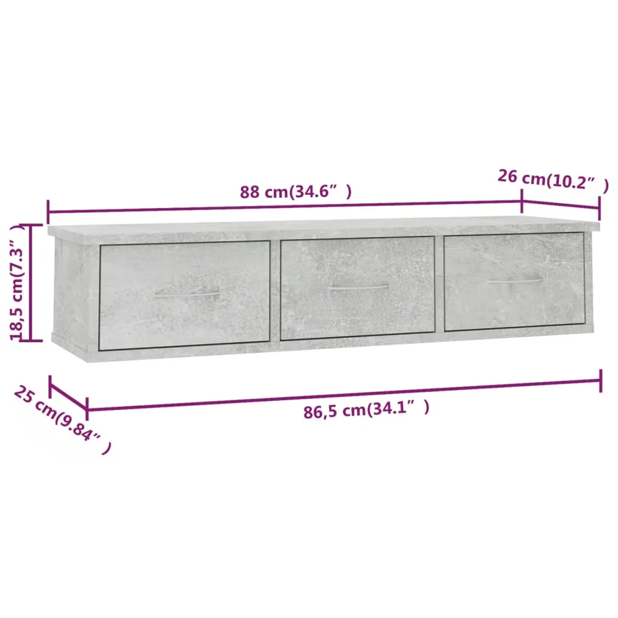Étagère murale avec tiroirs Gris béton bois d'ingénierie - 7