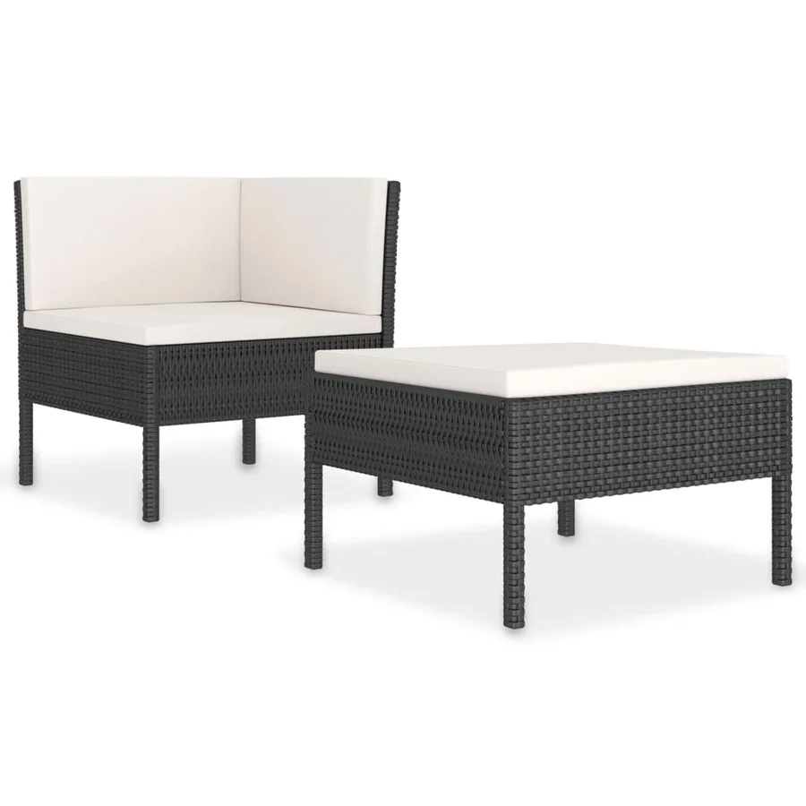 Salon de jardin 2 pcs avec coussins Résine tressée Noir - 2