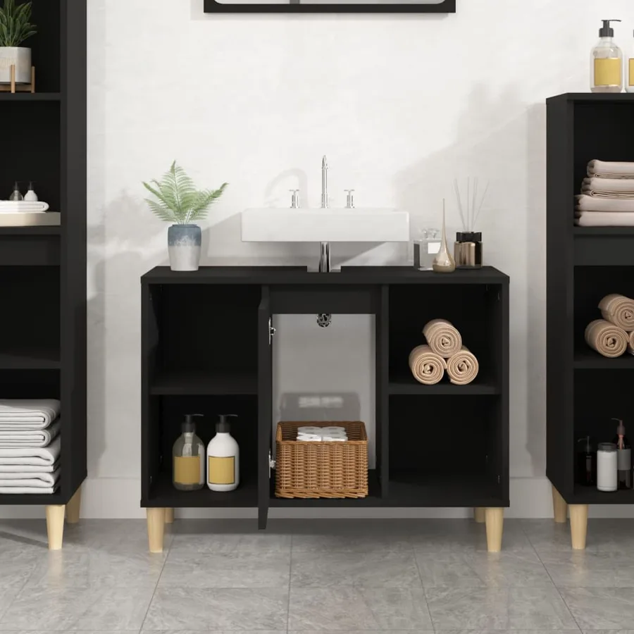 Meuble d'évier noir 80x33x60 cm bois d'ingénierie - 3