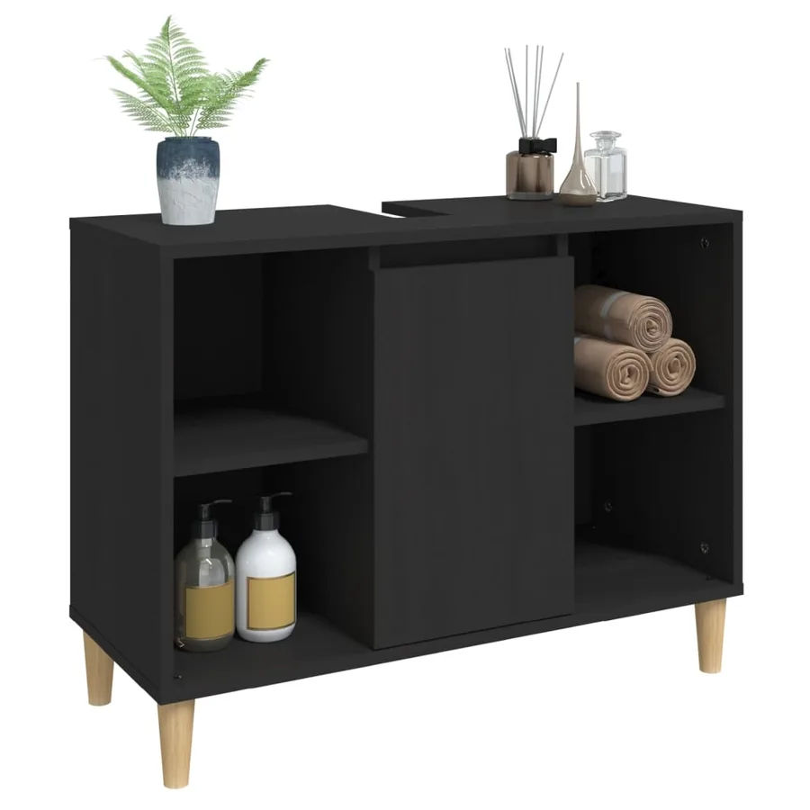 Meuble d'évier noir 80x33x60 cm bois d'ingénierie - 4