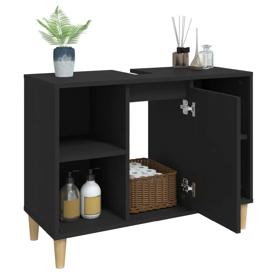 Meuble d'évier noir 80x33x60 cm bois d'ingénierie - 5