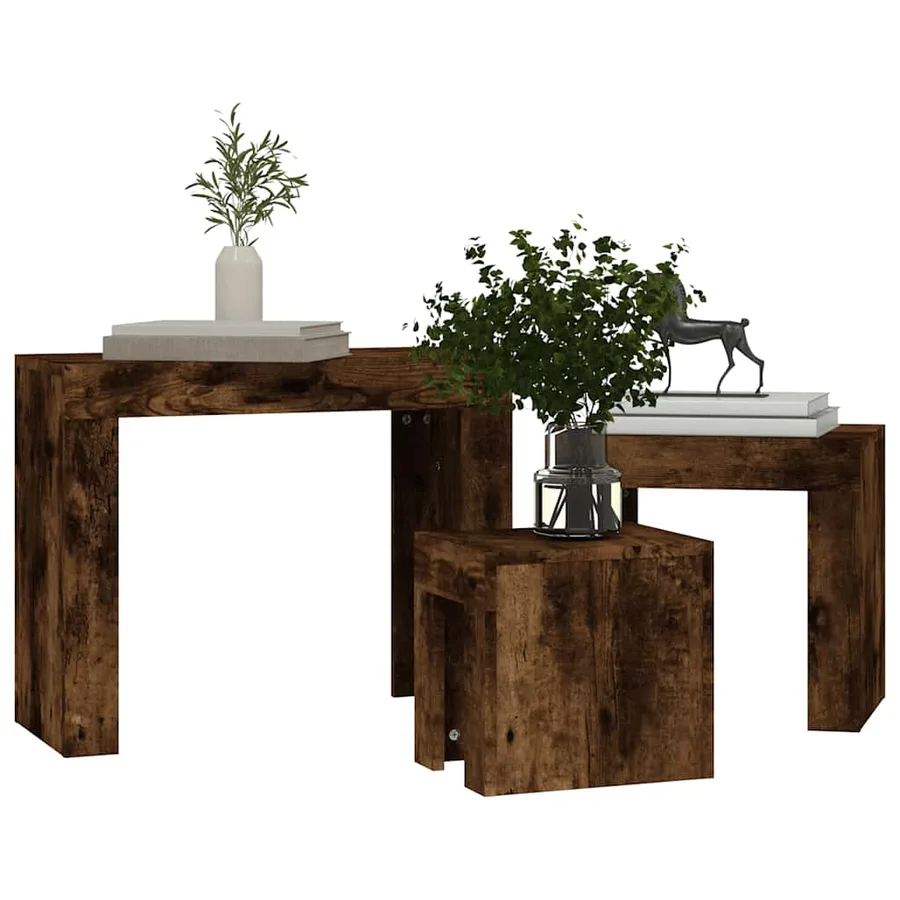 Tables basses gigognes 3 pcs Chêne fumé Bois d'ingénierie - 4