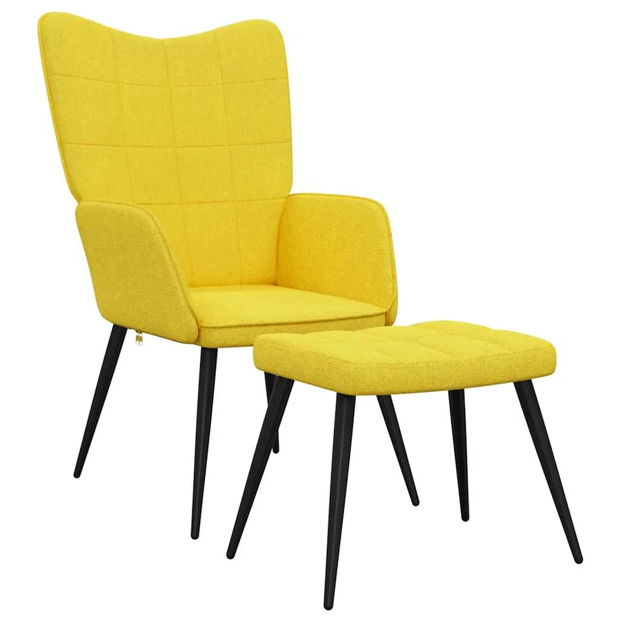 Chaise de relaxation avec tabouret Jaune moutarde Tissu - 2