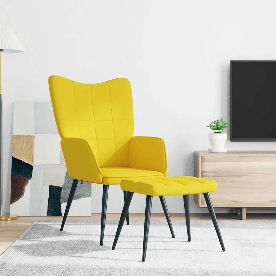 Chaise de relaxation avec tabouret Jaune moutarde Tissu - 3