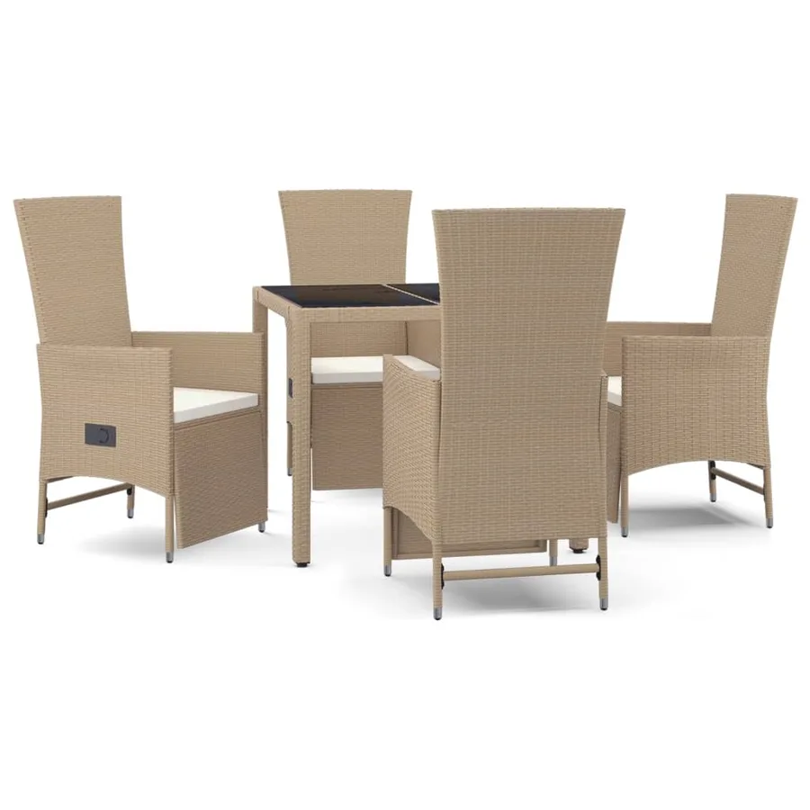 Ensemble à manger de jardin avec coussins 5pcs Beige poly rotin - 2